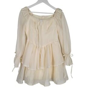 Coquette Prairie Cottage Mini Dress Cream Tiered‎ Hem